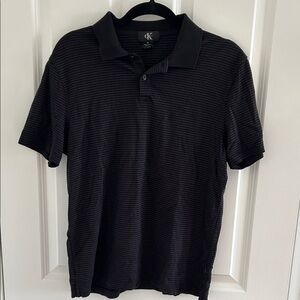 Calvin Klein Black Polo with Thin Gray Stripes - Men